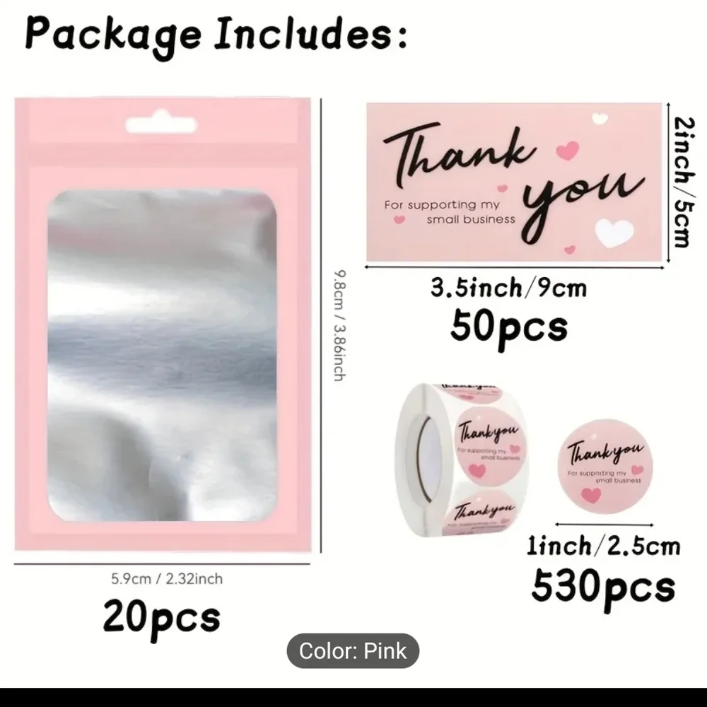 600 Count Pink Thank You Cards and Stickers Set New - Picture 2 of 4